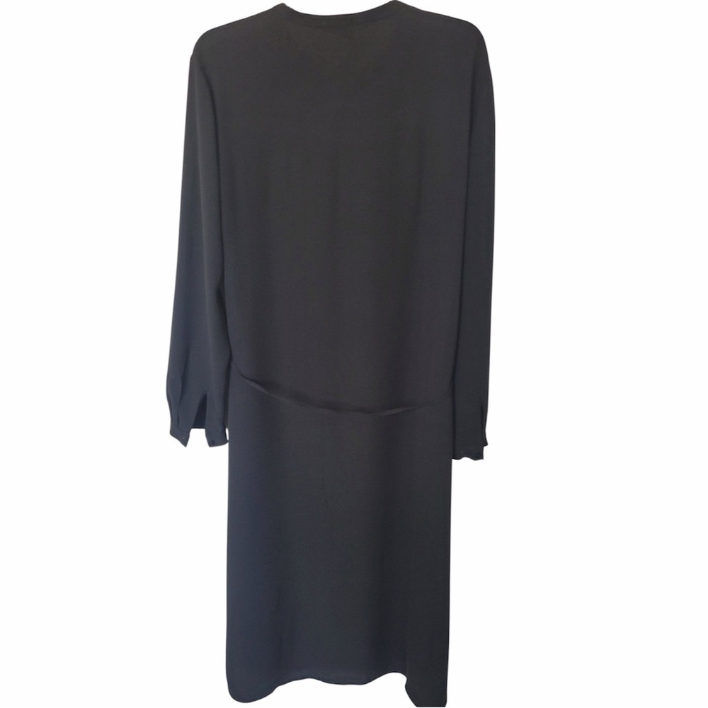 ✅ Eileen Fisher Black 100% silk dress long sleeve button front size S - Picture 2 of 11